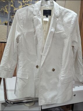 Banana Republic Cream Textured Double-Breasted Blazer